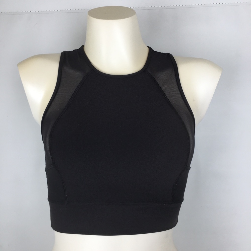 Lululemon Cropped Workout Tank Top Black Sheer Mesh Panels Athletic Racerback